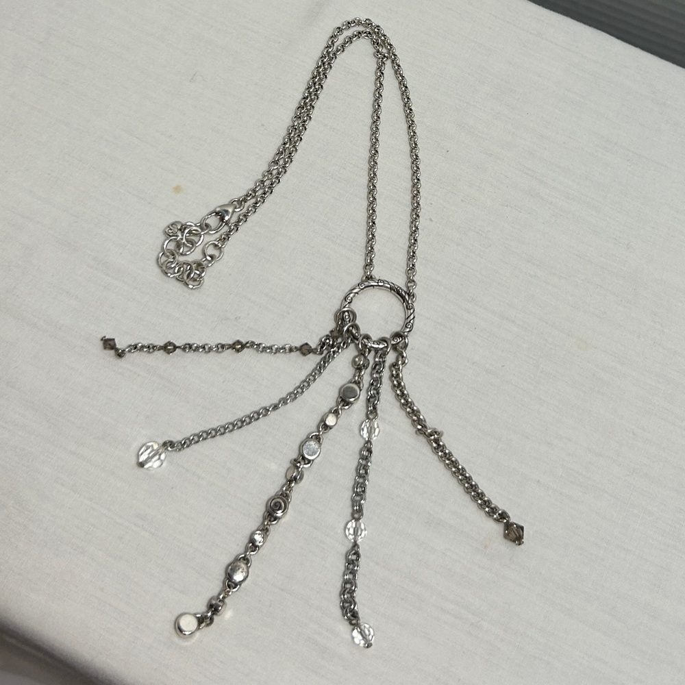 Brighton Infinity Tassel Necklace Silver Plated Clear Crystals 18” Retired - Picture 10 of 14